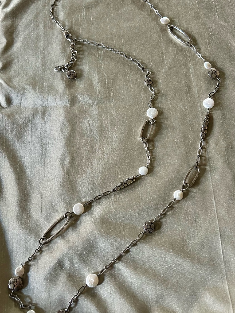 Brighton Contempo Pearl Station Long Necklace Silver Tone 38”